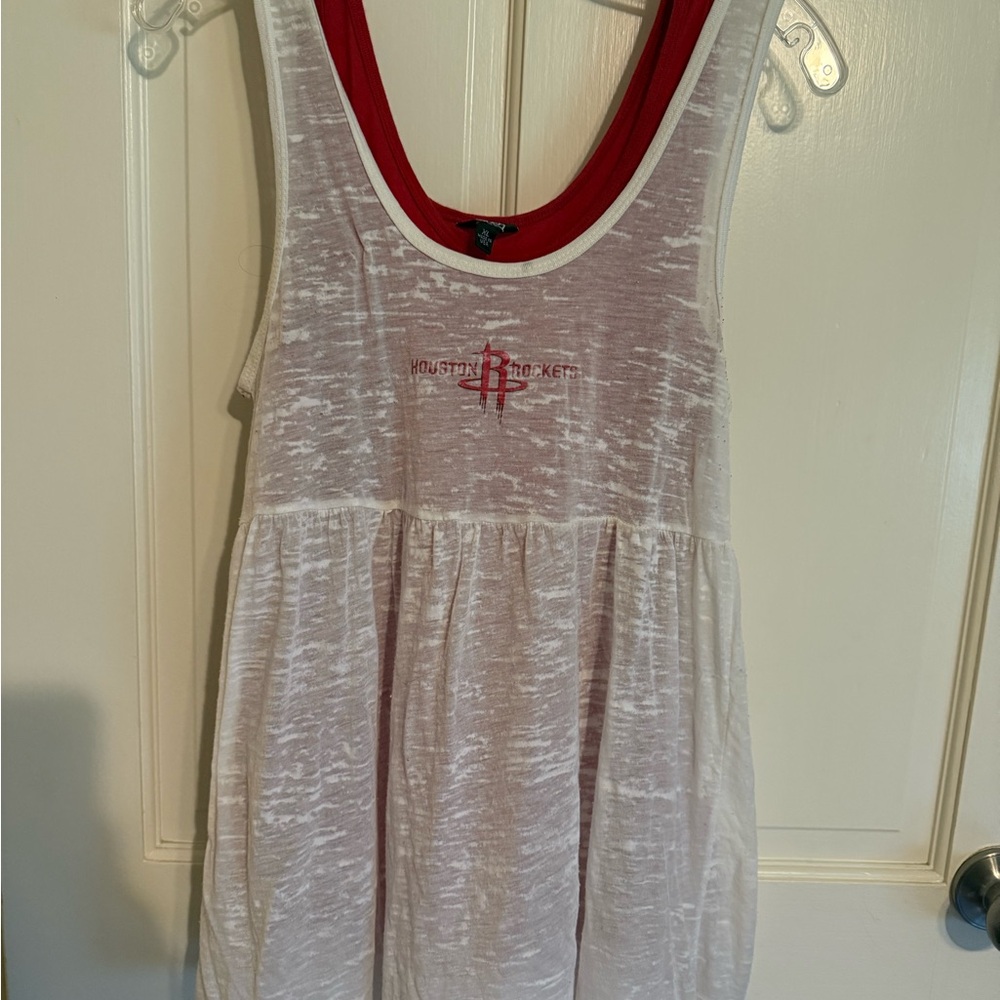 Houston Rockets tan top 2 layer shirts inside red and outside transparent white.